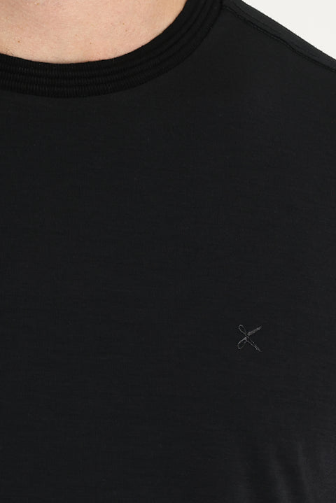 Siyah Bisiklet Yaka Slim Fit Dar Kesim Nakışlı Tişört