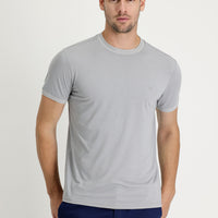 Açık Gri Melanj Bisiklet Yaka Slim Fit Dar Kesim Nakışlı Tişört