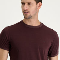 Koyu Bordo Bisiklet Yaka Slim Fit Dar Kesim Nakışlı Tişört