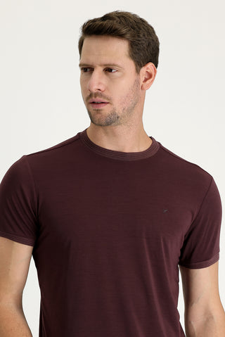  Koyu Bordo Bisiklet Yaka Slim Fit Dar Kesim Nakışlı Tişört