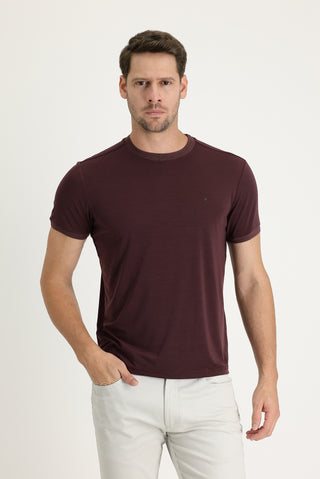 Koyu Bordo Bisiklet Yaka Slim Fit Dar Kesim Nakışlı Tişört