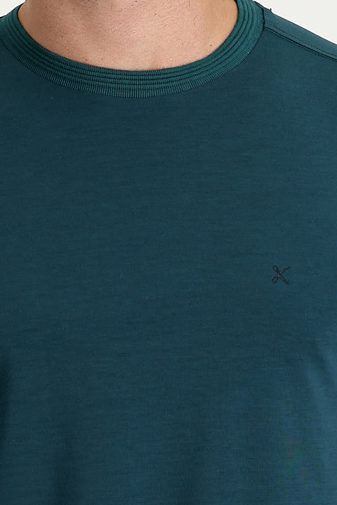 Zümrüt Yeşili Bisiklet Yaka Slim Fit Dar Kesim Nakışlı Tişört