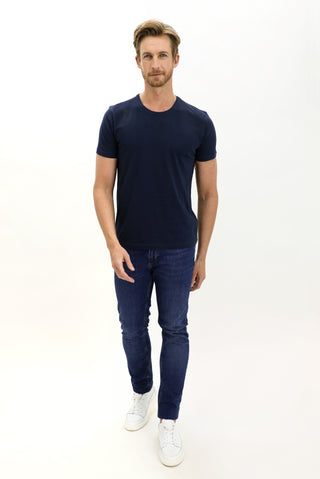  Koyu Lacivert Bisiklet Yaka Slim Fit Dar Kesim Pamuk Tişört