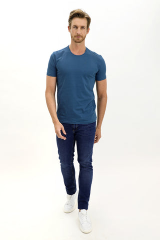  Koyu İndigo Bisiklet Yaka Slim Fit Dar Kesim Pamuk Tişört