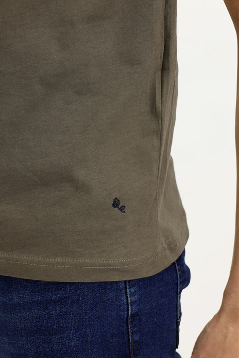 Orta Haki Bisiklet Yaka Slim Fit Dar Kesim Pamuk Tişört