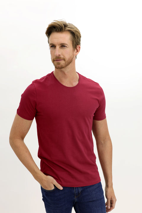 Şarap Bordo Bisiklet Yaka Slim Fit Dar Kesim Pamuk Tişört