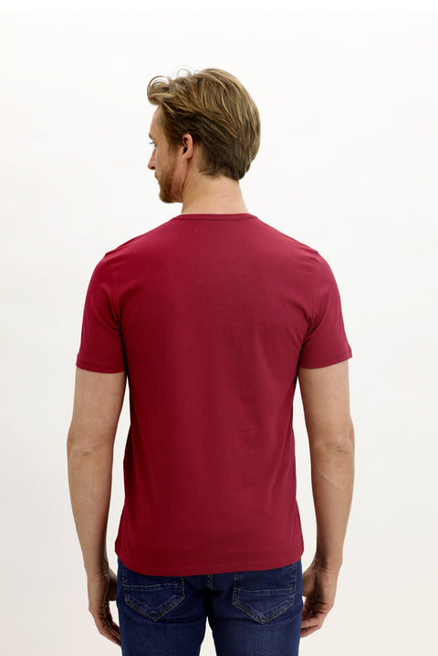 Şarap Bordo Bisiklet Yaka Slim Fit Dar Kesim Pamuk Tişört