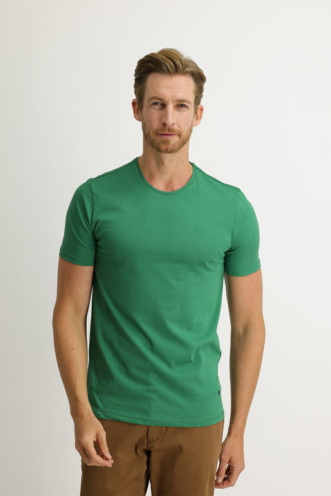 Orman Yeşili Bisiklet Yaka Slim Fit Dar Kesim Pamuk Tişört