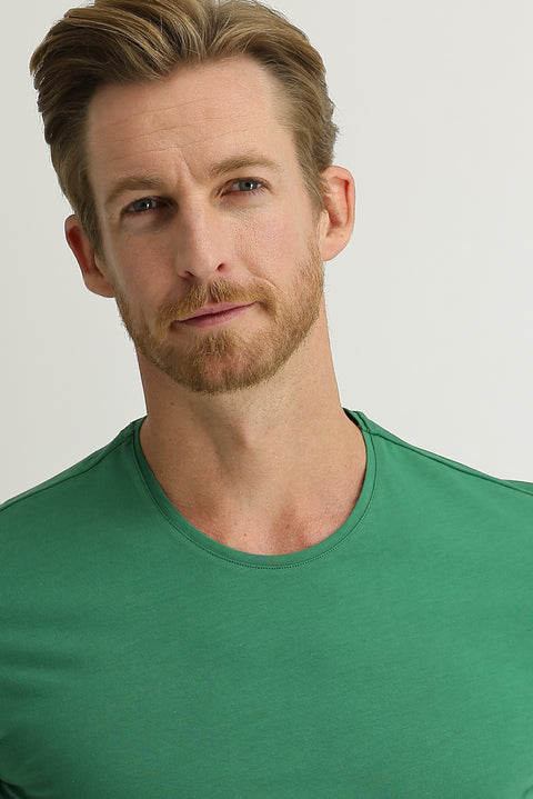 Orman Yeşili Bisiklet Yaka Slim Fit Dar Kesim Pamuk Tişört