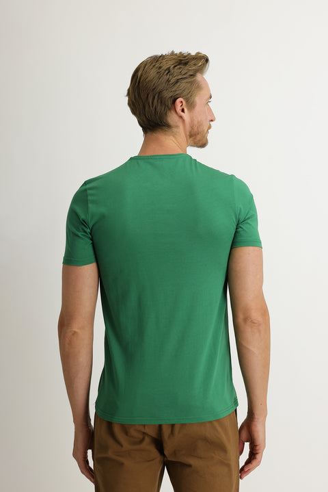 Orman Yeşili Bisiklet Yaka Slim Fit Dar Kesim Pamuk Tişört