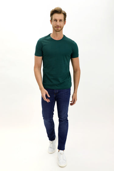 Zümrüt Yeşili Bisiklet Yaka Slim Fit Dar Kesim Pamuk Tişört