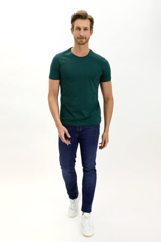  Zümrüt Yeşili Bisiklet Yaka Slim Fit Dar Kesim Pamuk Tişört