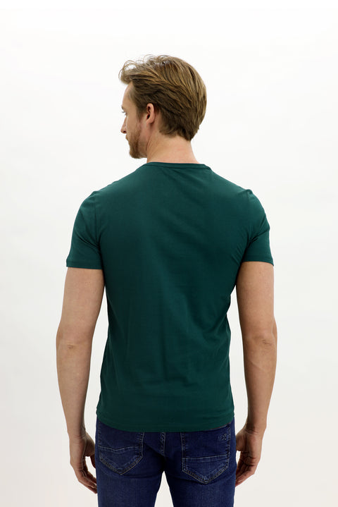 Zümrüt Yeşili Bisiklet Yaka Slim Fit Dar Kesim Pamuk Tişört