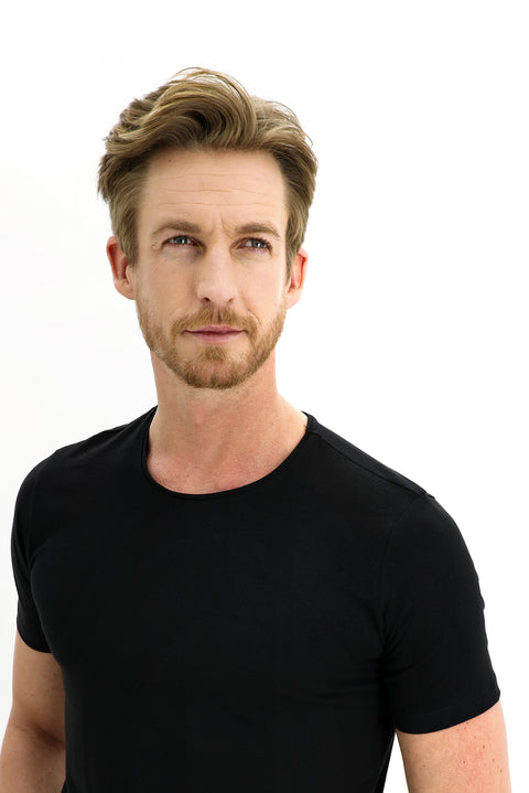 Black Crew Neck Slim Fit Narrow Cut Cotton T-Shirt