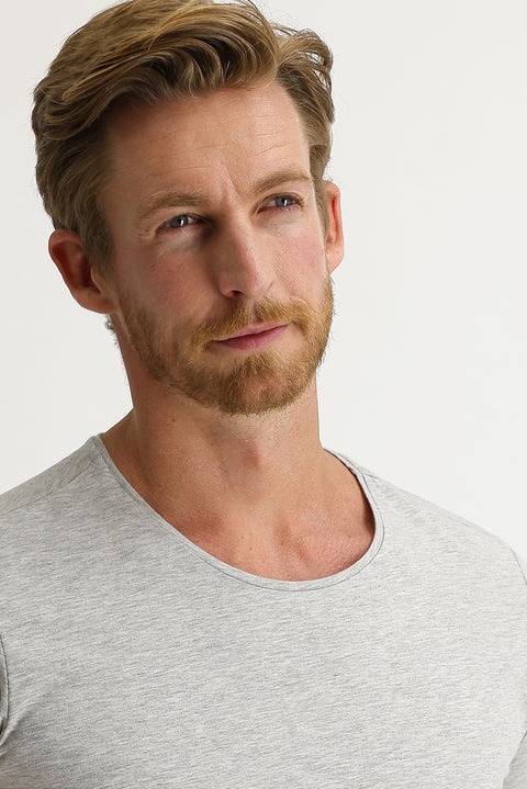 Açık Gri Melanj Bisiklet Yaka Slim Fit Dar Kesim Tişört