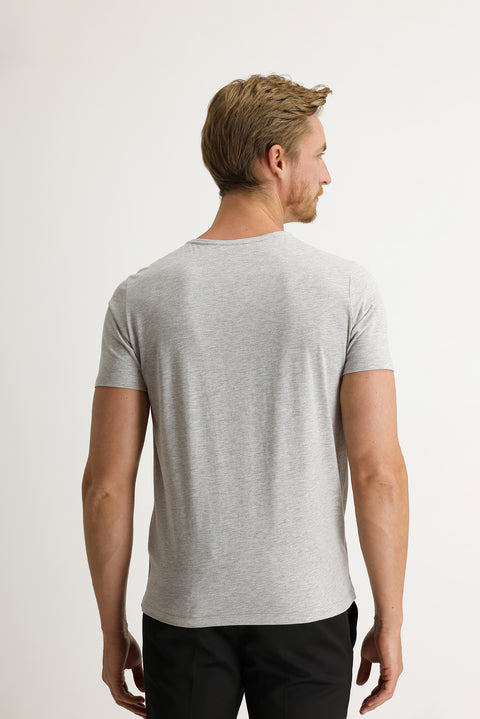 Açık Gri Melanj Bisiklet Yaka Slim Fit Dar Kesim Tişört