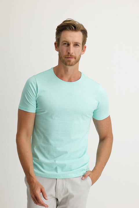 Su Mavisi Bisiklet Yaka Slim Fit Dar Kesim Pamuk Tişört