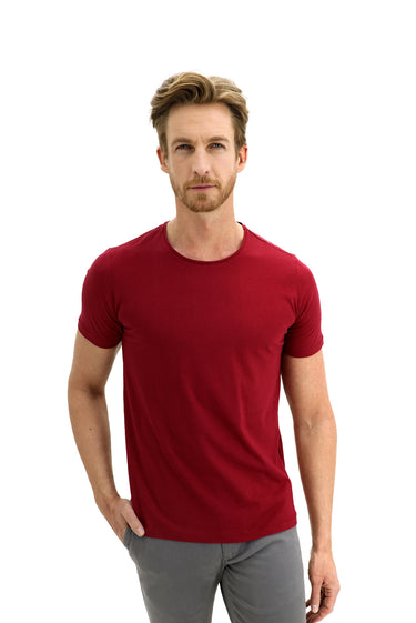 Açık Bordo Bisiklet Yaka Slim Fit Dar Kesim Pamuk Tişört