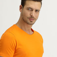 Açık Turuncu Bisiklet Yaka Slim Fit Dar Kesim Pamuk Tişört