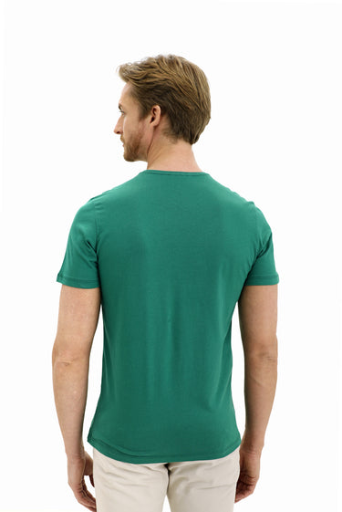 Fıstık Yeşili Bisiklet Yaka Slim Fit Dar Kesim Pamuk Tişört
