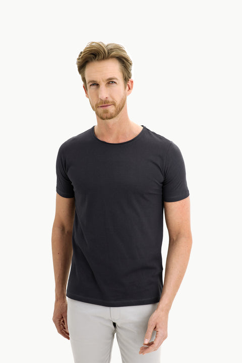 Orta Antrasit Bisiklet Yaka Slim Fit Dar Kesim Pamuk Tişört