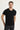 Siyah V Yaka Slim Fit Dar Kesim Nakışlı Tişört