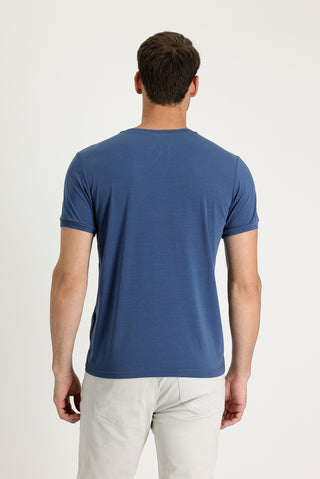  Koyu İndigo V Yaka Slim Fit Dar Kesim Nakışlı Tişört