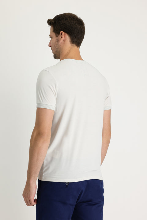 Stone V-Neck Slim Fit Narrow Cut Embroidered T-Shirt