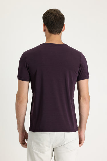 Mürdüm V Yaka Slim Fit Dar Kesim Nakışlı Tişört