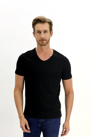  Siyah V Yaka Slim Fit Dar Kesim Pamuk Tişört