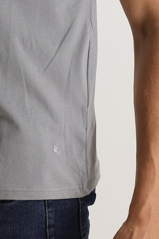  Orta Gri V Yaka Slim Fit Dar Kesim Pamuk Tişört