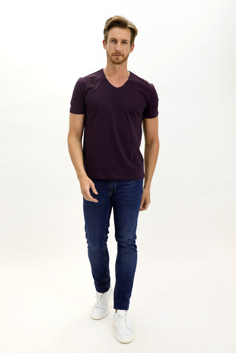 Mürdüm V Yaka Slim Fit Dar Kesim Pamuk Tişört