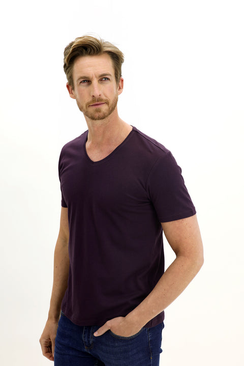 Mürdüm V Yaka Slim Fit Dar Kesim Pamuk Tişört