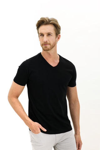  Siyah V Yaka Slim Fit Dar Kesim Pamuk Tişört