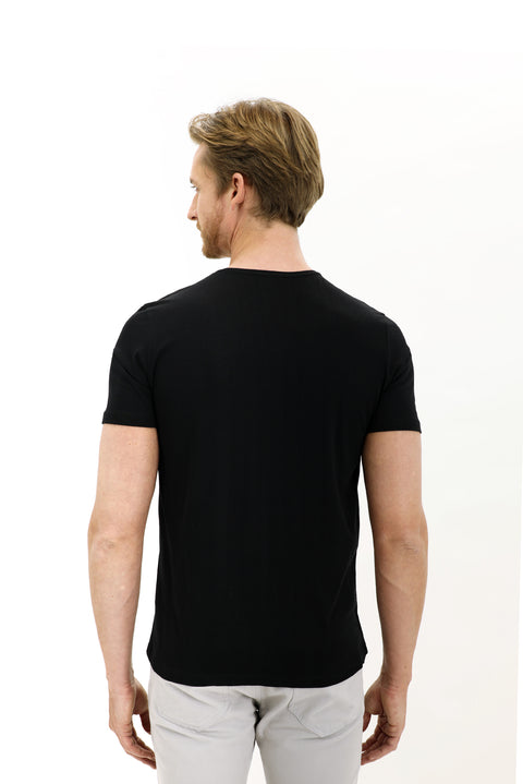 Siyah V Yaka Slim Fit Dar Kesim Pamuk Tişört