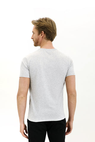  Açık Gri Melanj V Yaka Slim Fit Dar Kesim Pamuklu Tişört