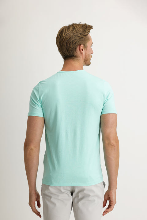 Su Mavisi V Yaka Slim Fit Dar Kesim Pamuk Tişört