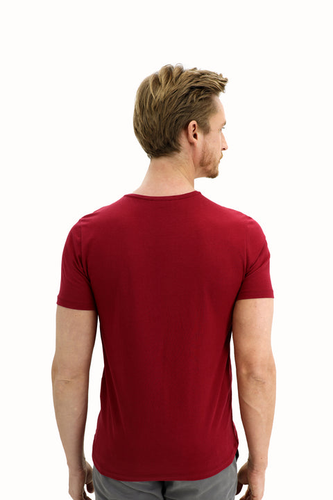 Açık Bordo V Yaka Slim Fit Dar Kesim Pamuk Tişört