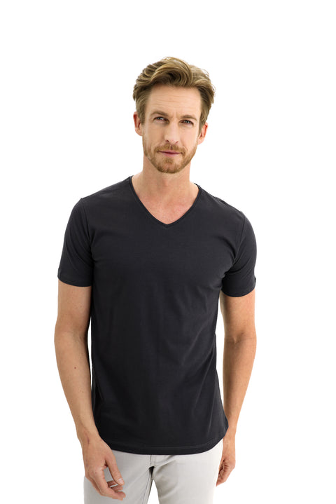 Orta Antrasit V Yaka Slim Fit Dar Kesim Pamuk Tişört