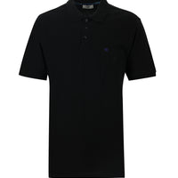 Siyah Cepli Polo Yaka Regular Fit Nakışlı Pamuk Tişört