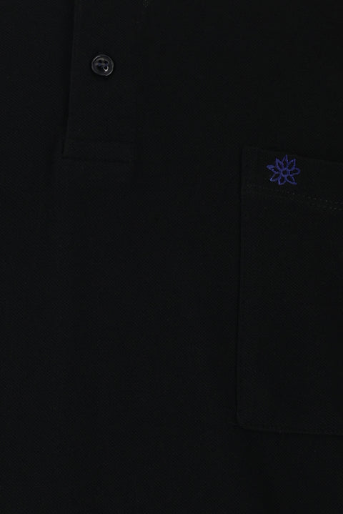 Siyah Cepli Polo Yaka Regular Fit Nakışlı Pamuk Tişört