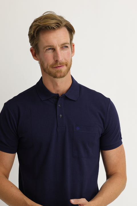 Orta Lacivert Cepli Polo Yaka Regular Fit Nakışlı Pamuk Tişört