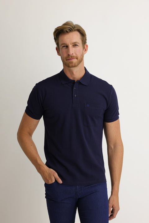Orta Lacivert Cepli Polo Yaka Regular Fit Nakışlı Pamuk Tişört