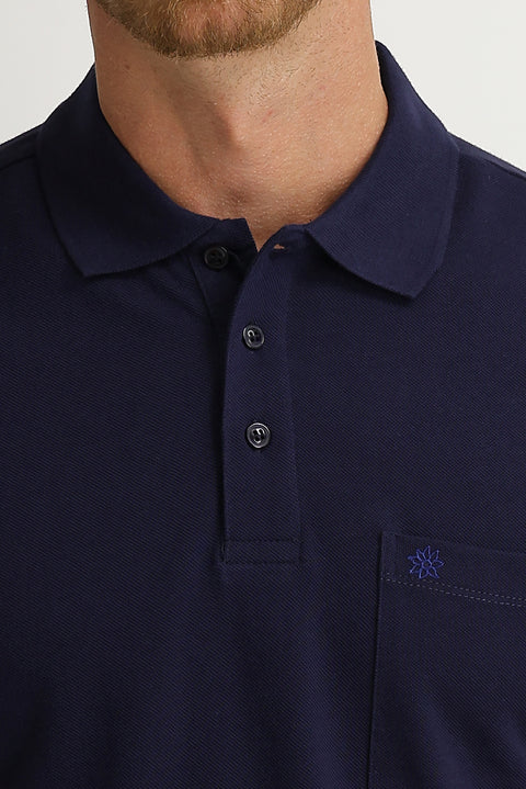 Orta Lacivert Cepli Polo Yaka Regular Fit Nakışlı Pamuk Tişört