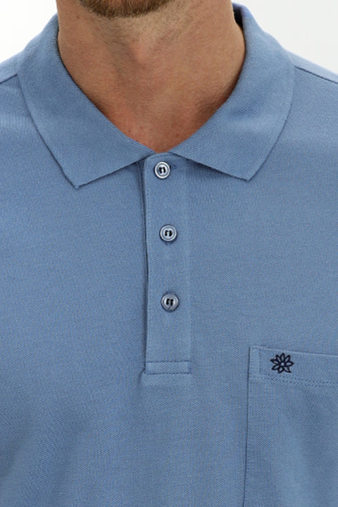 Gök Mavisi Cepli Polo Yaka Regular Fit Pamuk Tişört