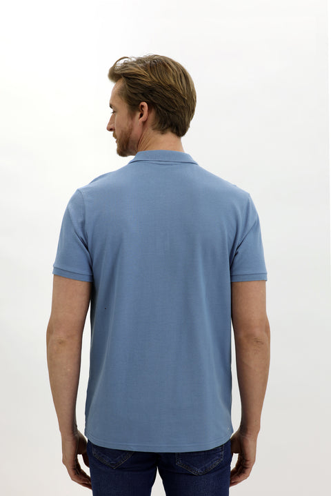 Gök Mavisi Cepli Polo Yaka Regular Fit Pamuk Tişört