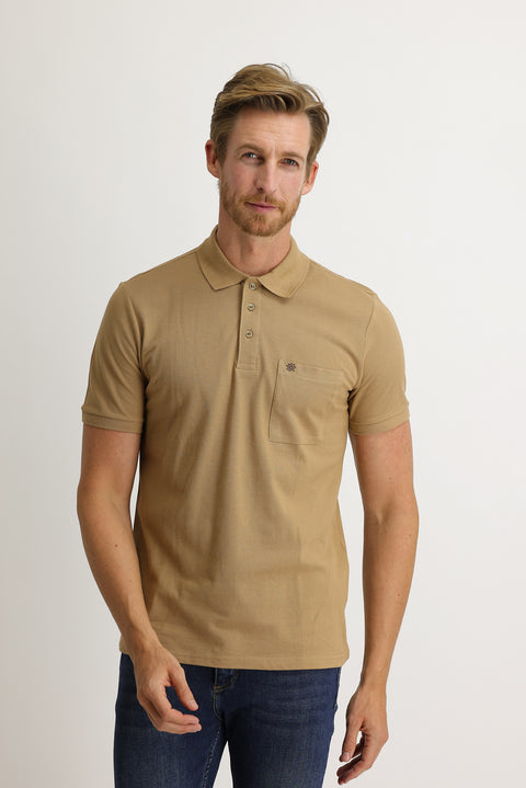 Açık Kahve  Cepli Polo Yaka Regular Fit Pamuk Tişört