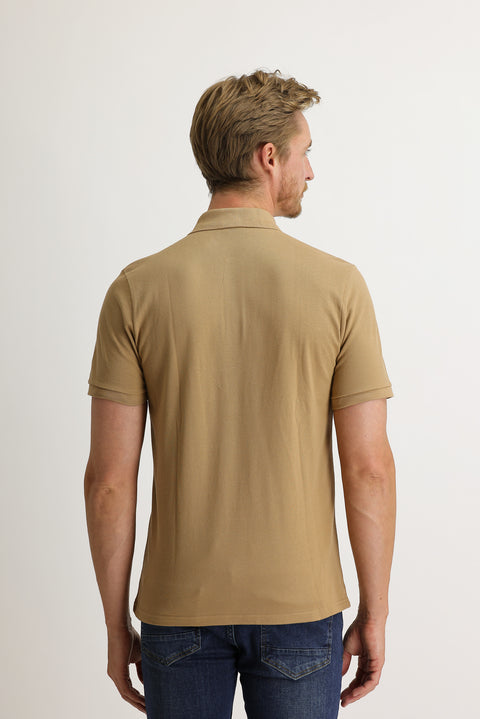 Açık Kahve  Cepli Polo Yaka Regular Fit Pamuk Tişört