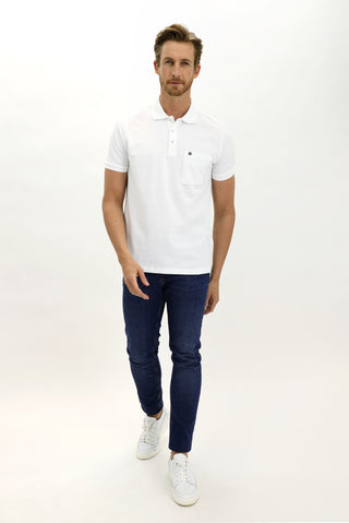  Beyaz Cepli Polo Yaka Regular Fit Nakışlı Pamuk Tişört