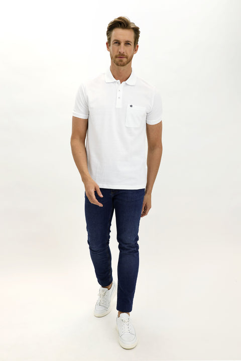 Beyaz Cepli Polo Yaka Regular Fit Pamuk Tişört